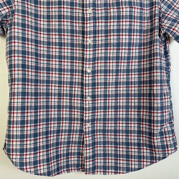 J Crew Baird McNutt Irish Linen Button Down Up Shirt Plaid Large Red Blue - Picture 3 of 10